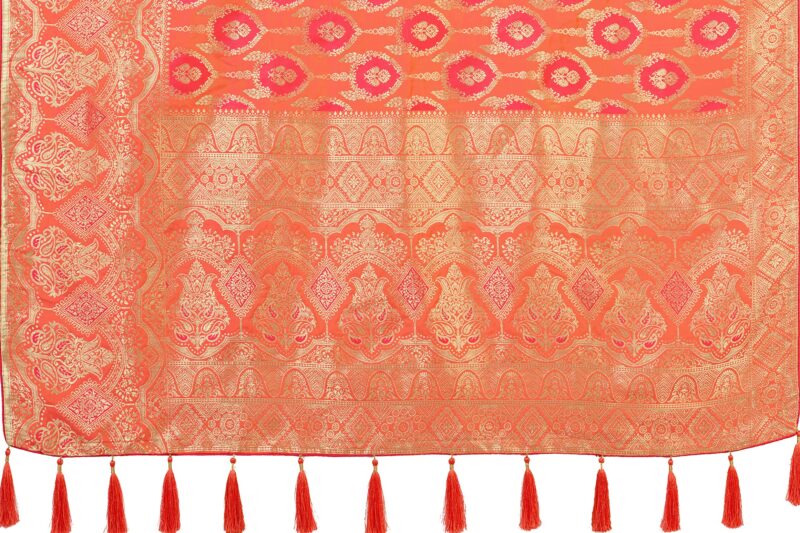 Monjolika Fashion Women's Banarasi Silk Peach Color Zari Woven Saree With Separate Embellished And Unsttiched Blouse Piece (Peach) - Image 2