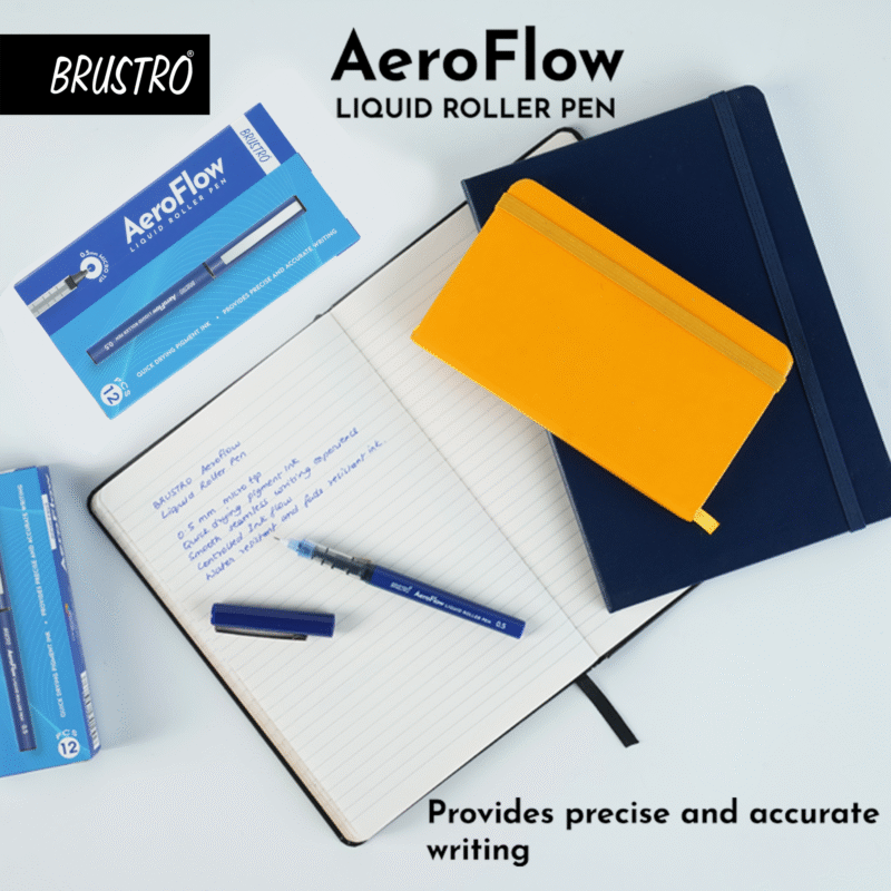 BRUSTRO AeroFlow Liquid Ink Rollerball Pens 0.5 Micro Tip Pack of 12 (Vibrant Blue ink) - Image 3