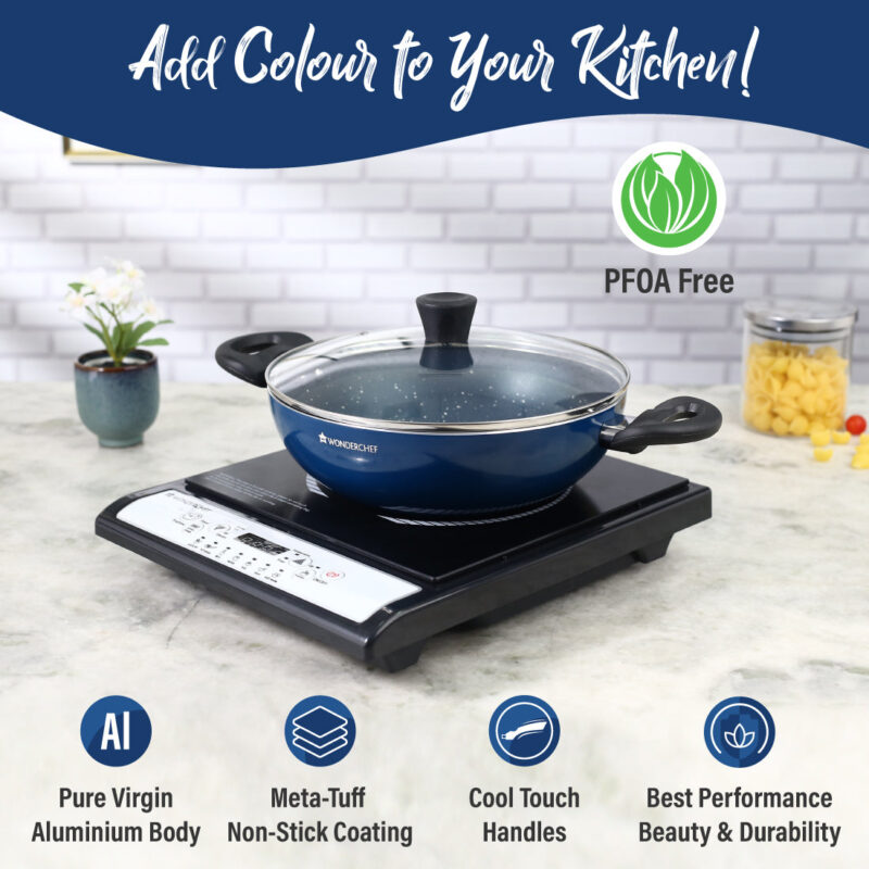 Wonderchef Renewed Galaxy 24cm Kadhai (without Lid) | 2L | Cool Touch Bakelite Handles | Pure Grade Aluminium| PFOA Free - Image 4
