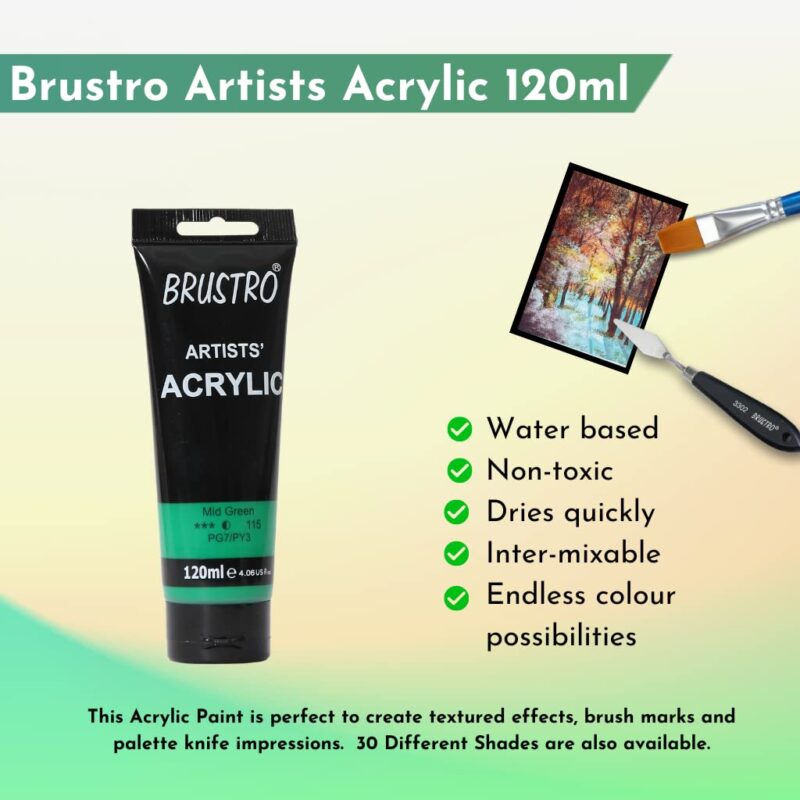 Brustro Arists' Acrylic 120ml Mid Green - Image 2