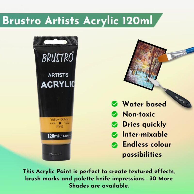 Brustro Artists' Acrylic 120ml Yellow Ochre - Image 2