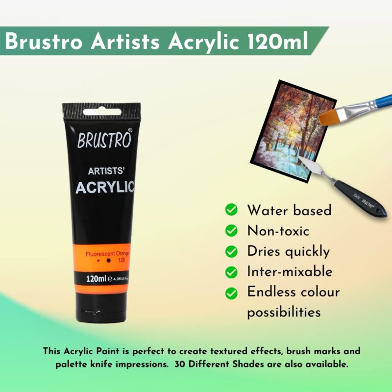 Brustro Artists' Acrylic 120ml Flourescent Orange - Image 2