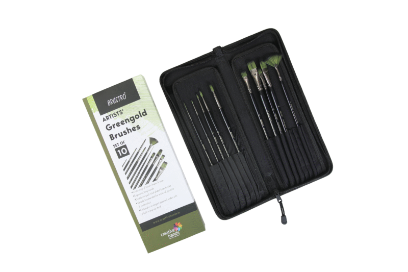 Brustro Artists Greengold Acrylic Brushes Assorted Set of 10. (Comes in an Elegant Black Zippered Wallet) - Image 4