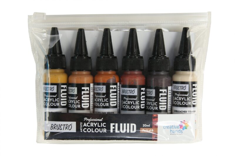 Brustro Professional Artists Fluid Acrylic 20 ml Down to Earth Set of 6 (Burnt Sienna, Burnt Umber, Yellow Oxide, Raw Sienna, Unbleached Titanium, Golden Raw Sienna) with Pouring Medium 200 ml - Image 3
