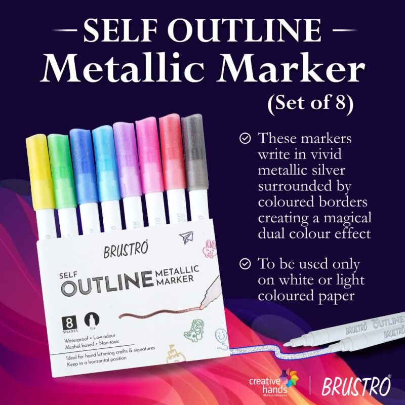 BRUSTRO Self Outline Metallic Marker Set Of 8 - Image 5