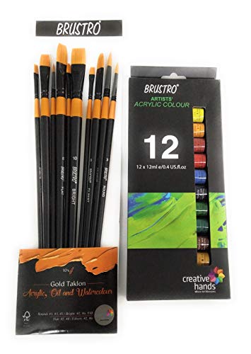 BRUSTRO Artist's Acrylic Colour | Set of 12 Colors X 12ml Tubes | Ideal for Students and Adults, DIY, Rich Pigment, Non-Craking Paint for Canvas, Wood, Leather, Portrait, Pouring Medium Art - Image 8