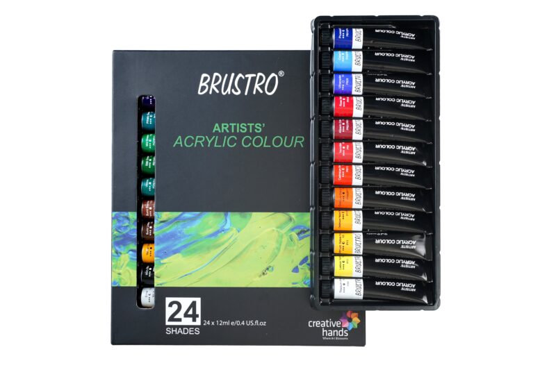 BRUSTRO Artists ’ Acrylic Colour Set of 24 with Gold Taklon Brush Set of 10, Acrylic Paper 400 GSM A4-12 Sheets and an A4 Size Tear Off Paper Palette. - Image 2
