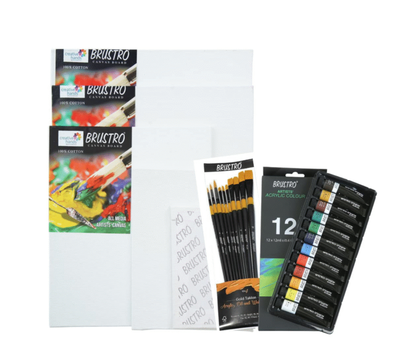 BRUSTRO Artists ’ Acrylic Colour Set of 12 Colours X 12ML Tubes with Gold Taklon Brush Set of 10 and 5 Canvas Boards (4x6, 6x8, 8x10, 10x12, 10x14) - Image 8