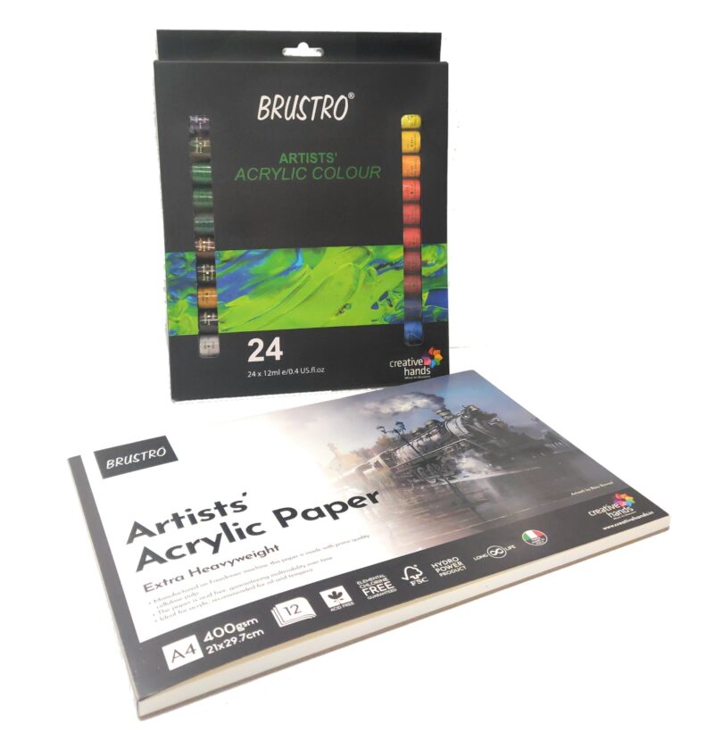BRUSTRO Artists ’ Acrylic Colour Set of 24 Colours X 12ML Tubes with Artists Acrylic Glued Pad 400 GSM, A4-12 Sheets - Image 6