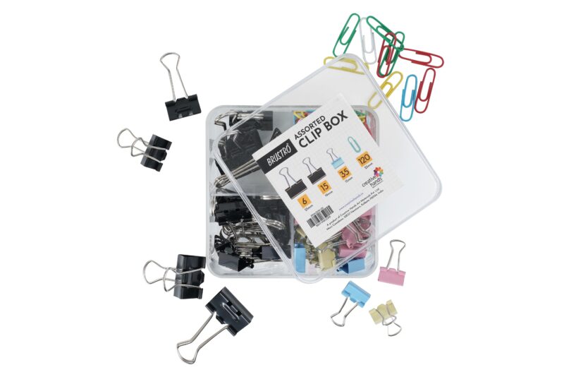 BRUSTRO Assorted Clip Box | Includes 120 Paper Clips-28mm & 56 Binder Clips (25mm- 6 pcs| 19mm- 15 pcs| 15mm- 35pcs) | Home, Office, Stationery use, Ideal for Students and Adults, Reusable, Flexible - Image 9