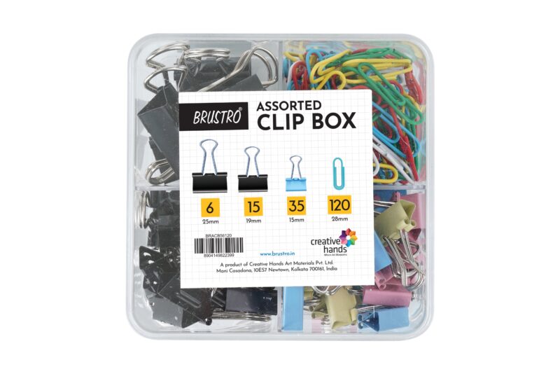 BRUSTRO Assorted Clip Box | Includes 120 Paper Clips-28mm & 56 Binder Clips (25mm- 6 pcs| 19mm- 15 pcs| 15mm- 35pcs) | Home, Office, Stationery use, Ideal for Students and Adults, Reusable, Flexible - Image 16