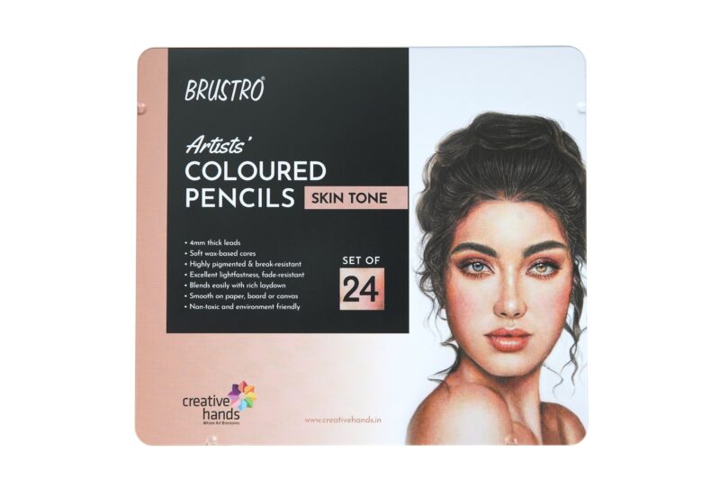 BRUSTRO Artist's Colour Pencil Skin Tone| Set of 24 (in an Elegant tin Box) | Ideal for Coloring, Vibrant shades, human face, Break & Fade resistant, DIY Art,Highly Pigmented, Mandala, Portrait - Image 5