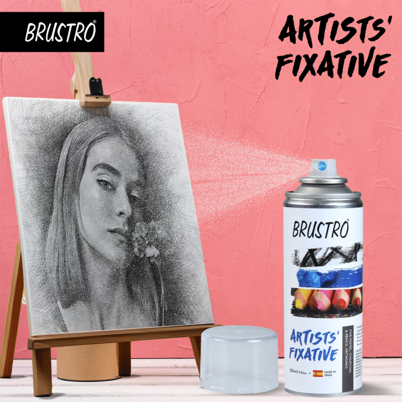 BRUSTRO Artist's Fixative Spray Can | 200ml | Transparent | Perfect use on Pastel Colors,Charcoal, Chalk Drawing,Non-yellowing Pencil & Sketching Artworks, Proffessional Arts, Fast Drying - Image 2