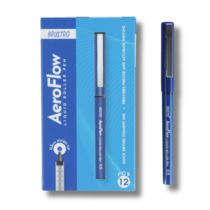 BRUSTRO AeroFlow Liquid Ink Rollerball Pens 0.5 Micro Tip Pack of 12 (Vibrant Blue ink) - Image 4