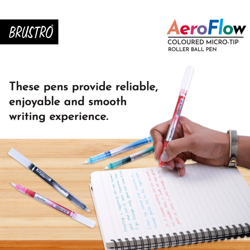 BRUSTRO AeroFlow Coloured Micro-Tip Roller Ball Pen | Tip size - 0.5 mm - Set of 8 |Leakproof, Quick Dry, Acid-Free, Non-Toxic,Fade Resistant,Ideal for Drawing,Doodling, Office, Stationery, School use - Image 2