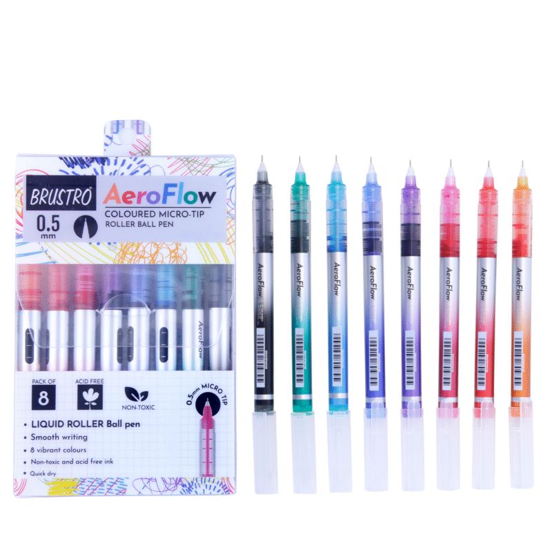 BRUSTRO AeroFlow Coloured Micro-Tip Roller Ball Pen | Tip size - 0.5 mm - Set of 8 |Leakproof, Quick Dry, Acid-Free, Non-Toxic,Fade Resistant,Ideal for Drawing,Doodling, Office, Stationery, School use - Image 4