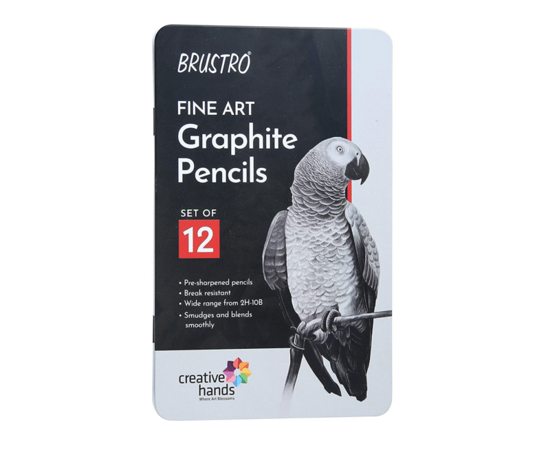BRUSTRO Fine Art Graphite Pencil Set |10B - 2H | Pack of 12 with Elegant Tin Box| Ideal for Students and Adults, Drawing, Sketching, Mandala Shading, Pencils For Beginners and Artists - Image 3