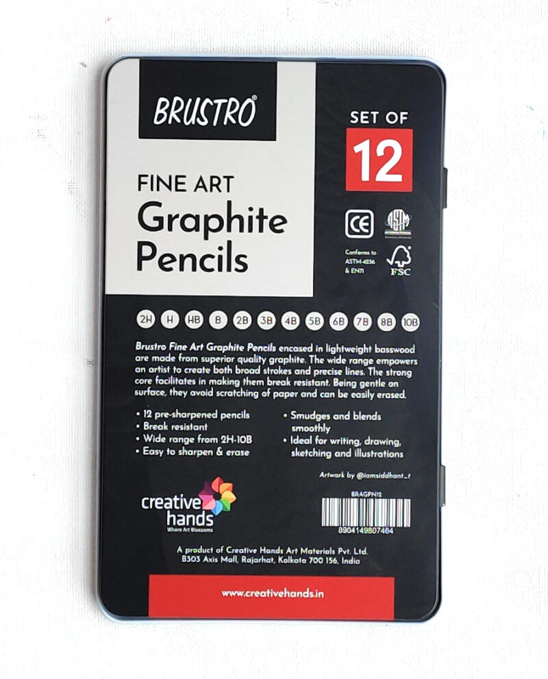 BRUSTRO Fine Art Graphite Pencil Set |10B - 2H | Pack of 12 with Elegant Tin Box| Ideal for Students and Adults, Drawing, Sketching, Mandala Shading, Pencils For Beginners and Artists - Image 7