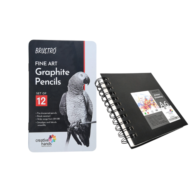 BRUSTRO Artists ’ FINEART Graphite Pencil Set of 12 (10B-2H) with Brustro Artists Sketchbook A6 Size Wiro Bound 116 Pages 160 GSM - Image 3