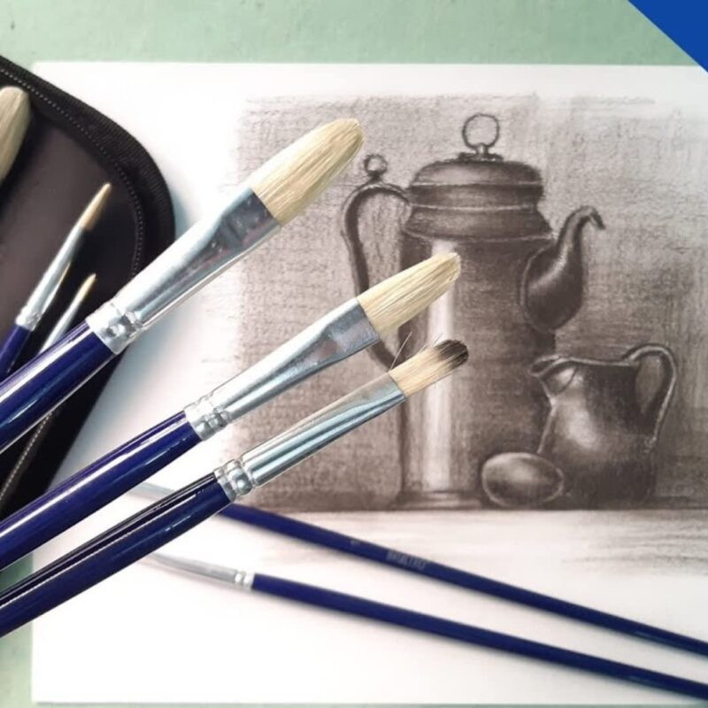 Brustro Artists White Bristle Hair Brushes for Oil and Acrylic Paint with an Elegant Zippered Brush Wallet (Pack of 13) - Image 2