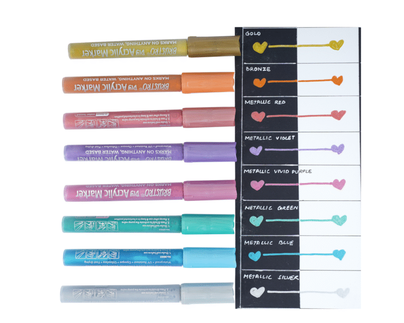 Brustro Acrylic (DIY) Marker Set of 8 (Metallic Shades) for Craftworks, School Projects, and Other Presentations - Image 4