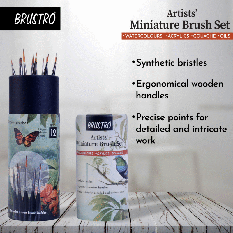 BRUSTRO Artists’ Miniature Precision Brushes - Set of 12 | Synthetic Bristles, Detail Fine Tip | Ideal for Watercolour, Acrylic, Gouache & Oil Colors , Art Painting Tools, Paint Brush Set. - Image 3