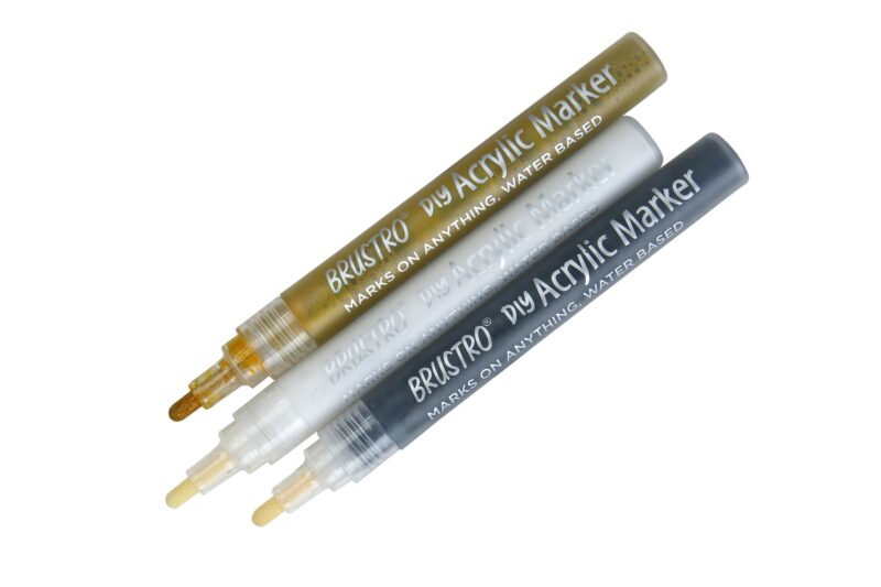 Brustro Acrylic (DIY) Marker Set of 3 - Black, White & Gold - Image 2