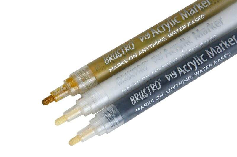 Brustro Acrylic (DIY) Marker Set of 3 - Black, White & Gold