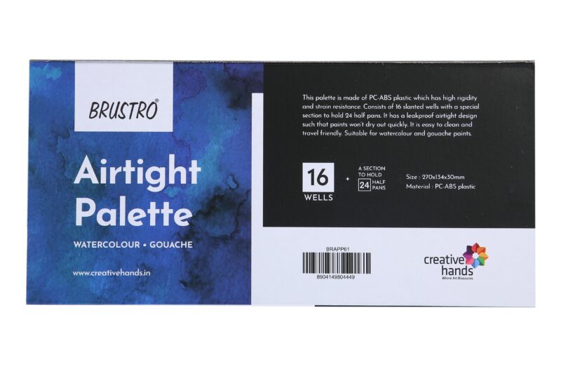 BRUSTRO Artists’ AIRTIGHT Palette 16 Wells for Watercolour and Gouache with a Special Section to Hold 24 Half Pans and a Removable Clear Tray - Image 3