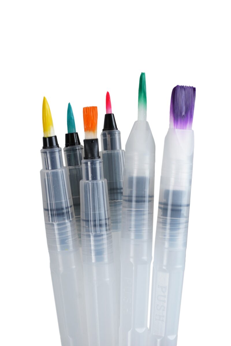 Brustro 3 Flat and Round Aqua Squeeze Leak Proof Watercolour Brush Pen with 9 Sheets Paper Cotton CP 300 GSM, 5x7-inch (Assorted) - Set of 6 - Image 9