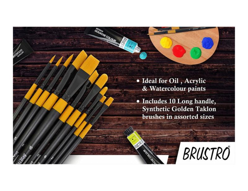BRUSTRO Artists ’ Acrylic Colour Set of 24 with Gold Taklon Brush Set of 10, Acrylic Paper 400 GSM A4-12 Sheets and an A4 Size Tear Off Paper Palette. - Image 8