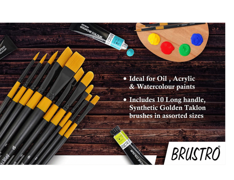 BRUSTRO Artists ’ Acrylic Colour Set of 24 with Gold Taklon Brush Set of 10 and 5 Canvas Boards (4x6, 6x8, 8x10, 10x12, 10x14) - Image 3