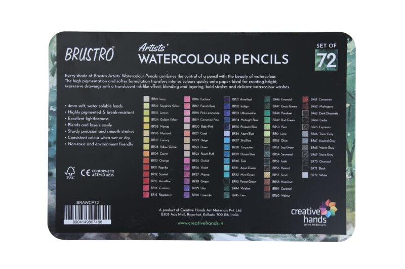 BRUSTRO Artists Watercolour Pencil Set of 72 in Elegant tin Box - Image 5