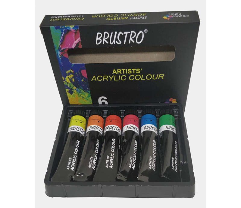BRUSTRO ARTISTS' ACRYLIC COLOUR SET OF 6 FLUORESCENT COLOURS X 12ML TUBES - Image 6