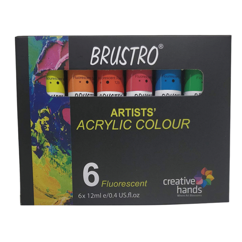 BRUSTRO ARTISTS' ACRYLIC COLOUR SET OF 6 FLUORESCENT COLOURS X 12ML TUBES - Image 7
