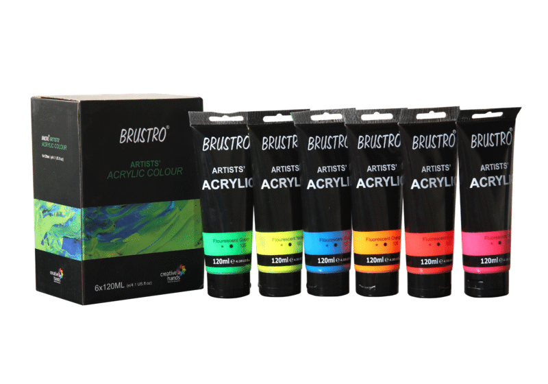 Brustro Artists' Acrylic 120ml, Pack of 6 Flourescent Shades - Image 2