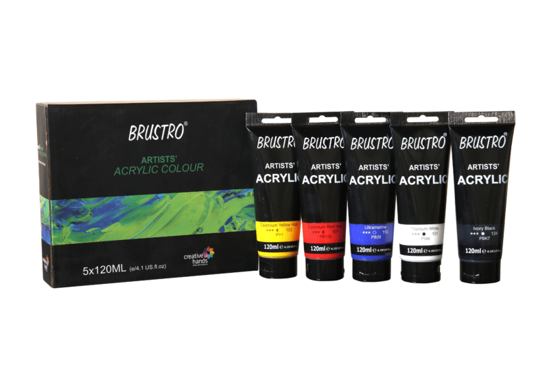 Brustro Artists' Acrylic 120ml, Pack of 5 Primary Shades (Titanium White, Cad Yellow, Ultramarine, Cadmium Red & Ivory Black) - Image 6