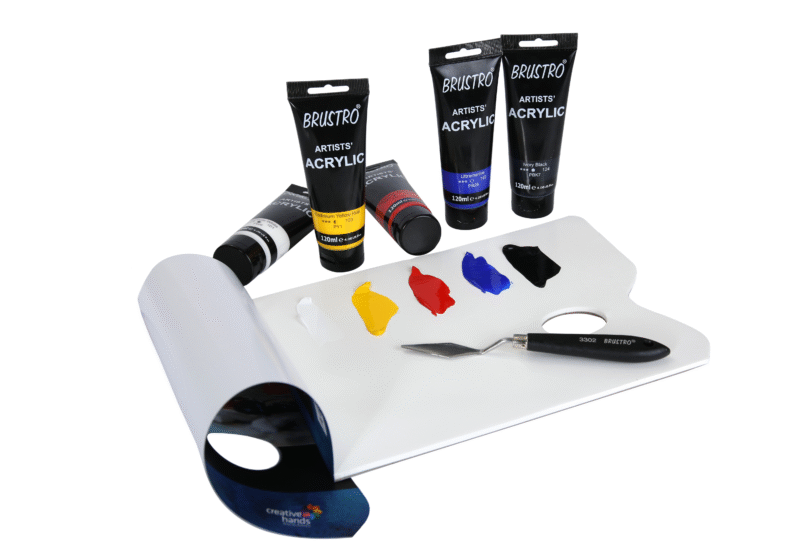 Brustro Artists' Acrylic 120ml, Pack of 5 Primary Shades (Titanium White, Cad Yellow, Ultramarine, Cadmium Red & Ivory Black) - Image 3