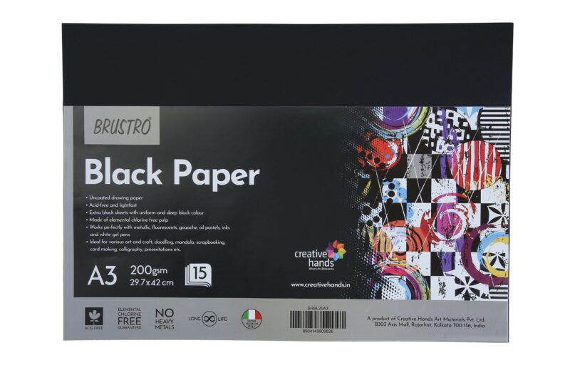Brustro Black Paper - 200 GSM A3 (Pack of 15 Sheets) - Image 2