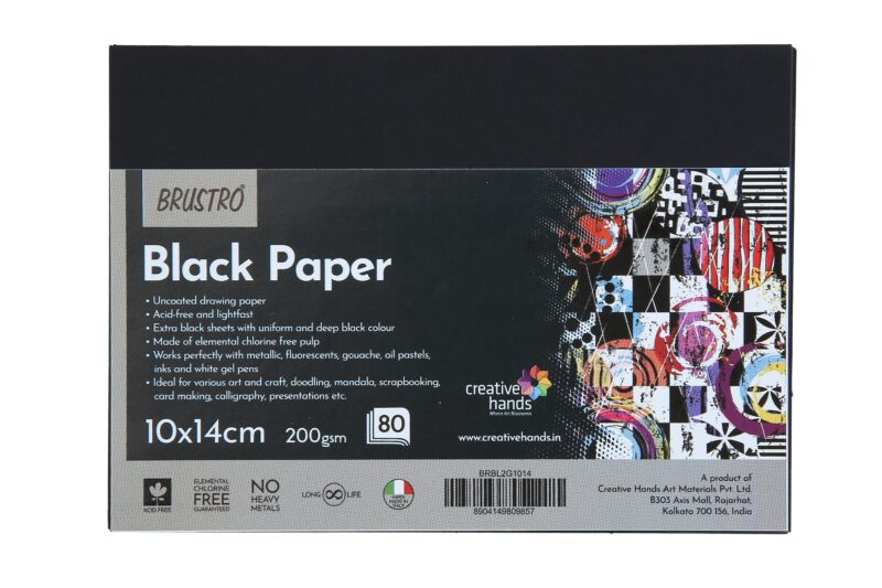 Brustro Black Paper - 200 GSM Size ( Small ) 10 cm x 14 cm (Pack of 80 Sheets) - Image 2