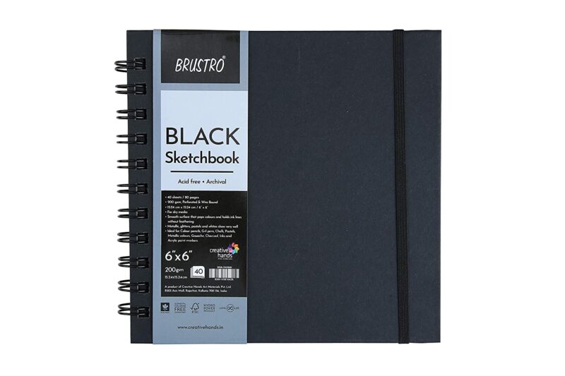 Brustro Black Sketchbook, Wiro Bound, Size 6" x 6" Inches, 200GSM (40 Sheets) 80 Pages - Image 7