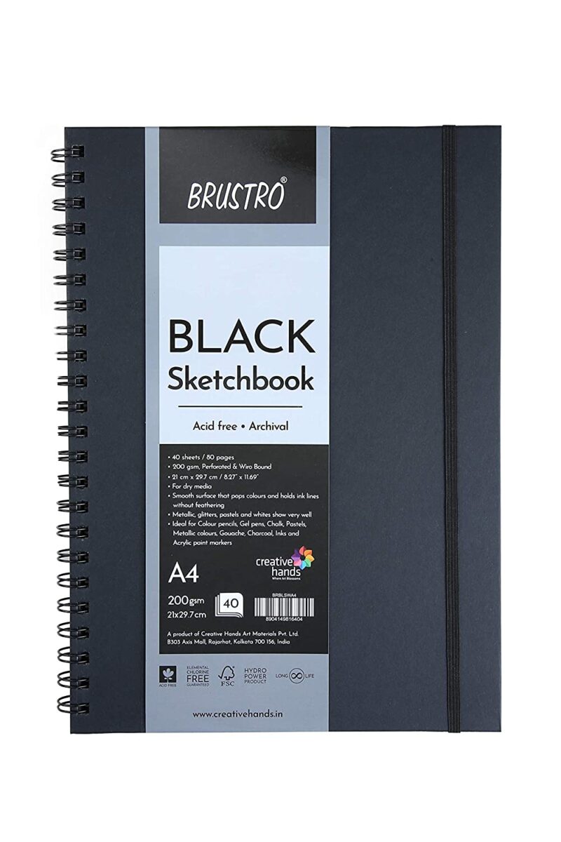 Brustro Black Sketchbook, Wiro Bound, Size A4, 200GSM (40 Sheets) 80 Pages - Image 7