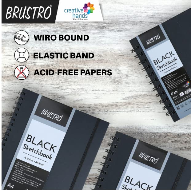 Brustro Black Sketchbook, Wiro Bound, Size A4, 200GSM (40 Sheets) 80 Pages