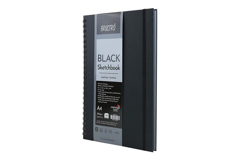 Brustro Black Sketchbook, Wiro Bound, Size A4, 200GSM (40 Sheets) 80 Pages - Image 2