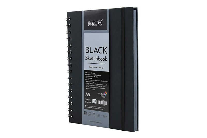 BRUSTRO Black Sketchbook | A5, 200GSM | 40 Sheets/80 Pages | Wiro Bound, Spiral, Premium, Acid-free Paper, Professional-Grade, Ideal for Dry media, Mandala art, Graphite, Charcoal, School, Office use - Image 6
