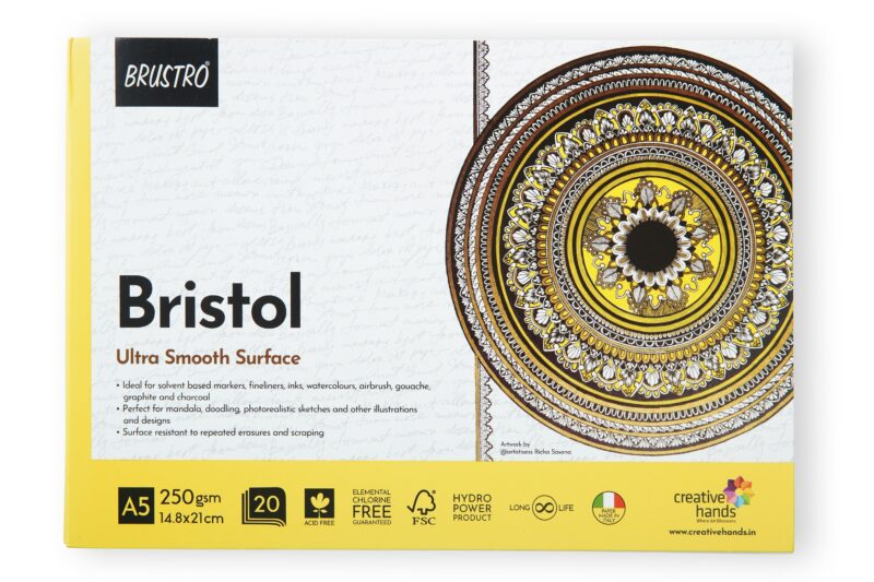 Brustro Artists' Bristol Ultra Smooth Surface Glued Pad, 250 GSM, 20 Sheets, Size- A5 - Image 2