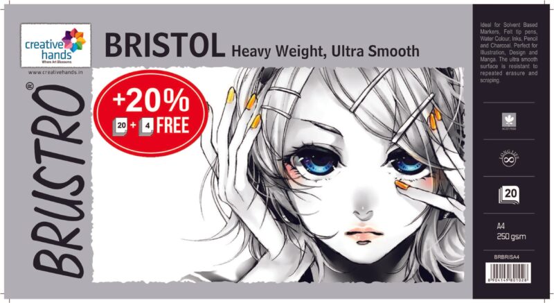 Brustro Ultra Smooth Bristol Sheets, A4 Size, 250 GSM Pack of 20 + 4 Free Sheets - Image 4