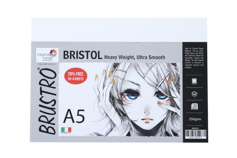 Brustro Ultra Smooth Bristol Sheets, A5 Size, 250 GSM Pack of 20 + 4 Free Sheets (Pack of 2) - Image 6