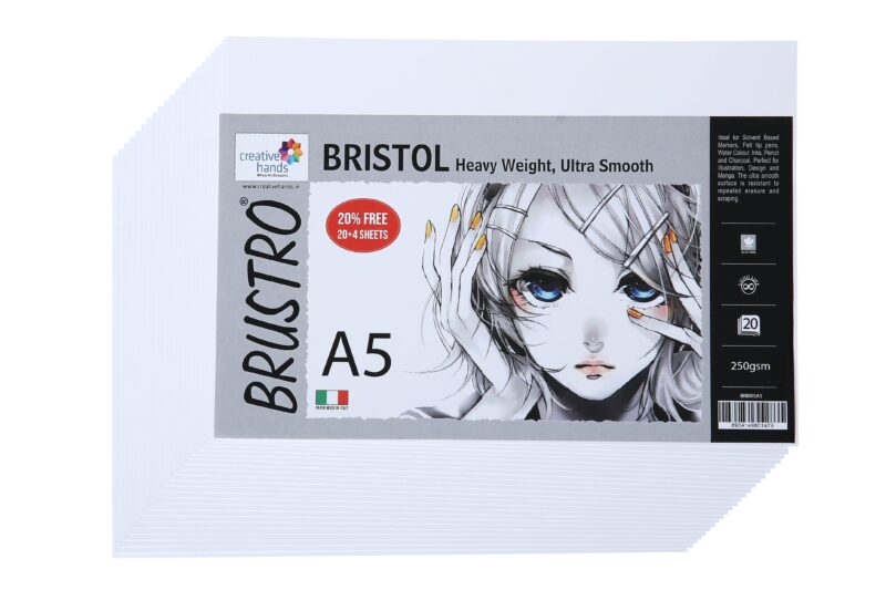 Brustro Ultra Smooth Bristol Sheets, A5 Size, 250 GSM Pack of 20 + 4 Free Sheets (Pack of 2) - Image 2