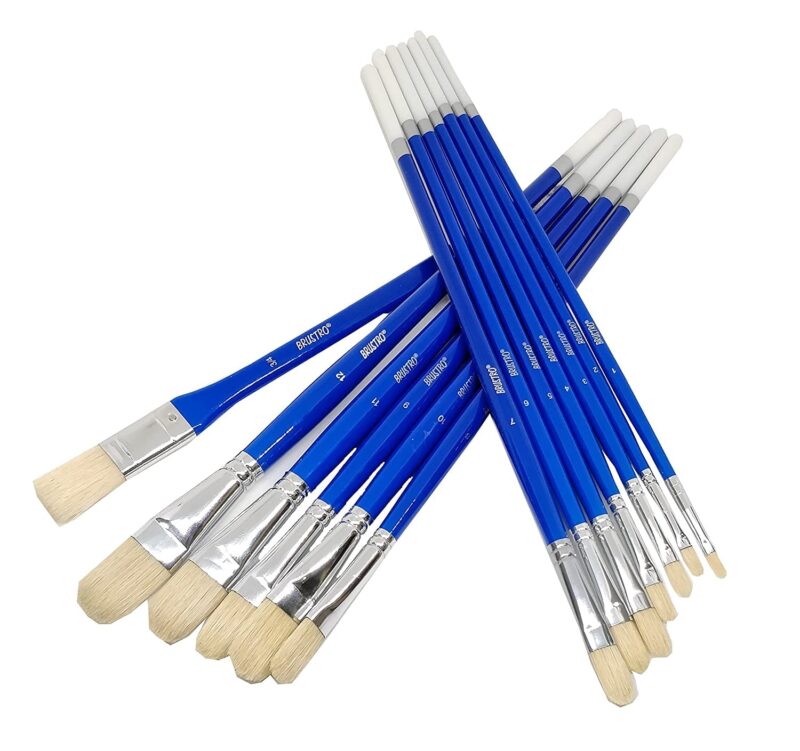 Brustro White Bristle Hair Brushes (Pack of 13) with Artists Oil Colour Set of 18 Colours X 12ML Tubes and Oil Painting Paper 300 GSM A4 (Pack of 9 + 3 Free Sheets) - Image 6